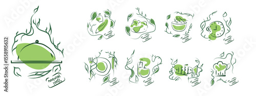 Vector doodle food and kitchen utensil icons