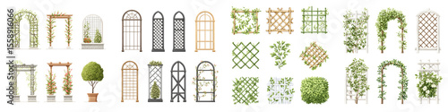 Garden Trellis and Arbor Watercolor Set, Greenery Arches for Wedding