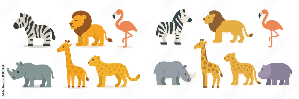 Colorful cartoon animals in a playful arrangement featuring various species in a whimsical style Colorful cartoon animals in a playful arrangement featuring various species in a whimsical style