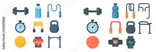 Collection of fitness equipment and accessories arranged neatly for various workouts and exercises in a well-lit environment