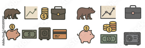 Financial symbols representing investment, savings, and market trends for economic understanding