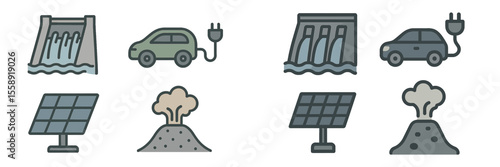 Exploring renewable energy sources through solar, hydro, and geothermal illustrations in a clean technology context