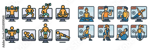 Online fitness activities showcasing various workout routines and wellness practices for home exercise enthusiasts