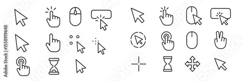 Different types of cursor icons displayed in a grid showcasing various mouse interactions and user actions