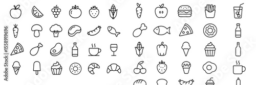Collection of food and beverage illustrations showcasing various items in a simple design style