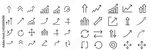 Various arrow and graph symbols used for indicating data trends and directional movements in design and presentations