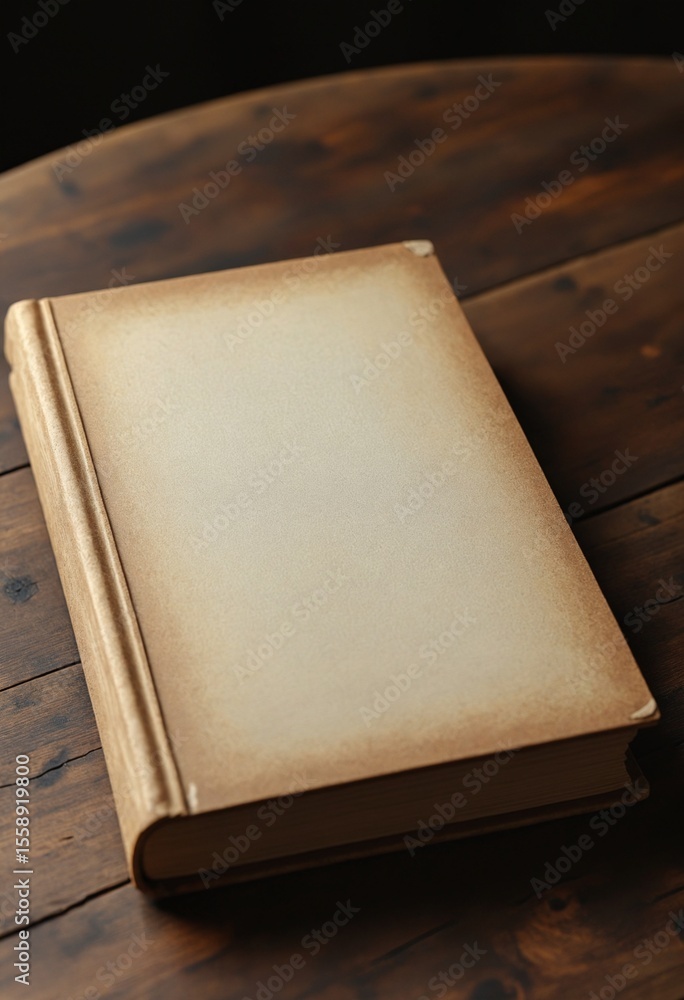Fototapeta premium Hardcover Blank Book on Wooden Surface