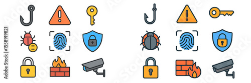 Security and safety icons showcasing various protection elements and tools for personal and property safety