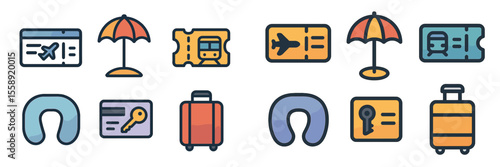 Travel essentials include tickets, luggage, and accessories for comfortable journeys