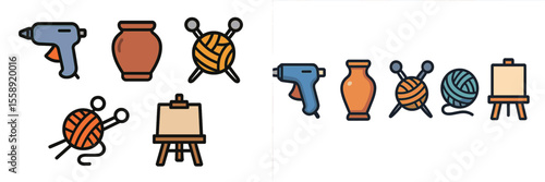Crafting tools and materials displayed for a creative project in an arts and crafts studio setting