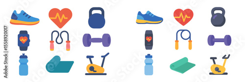 Collection of fitness and exercise icons representing various workout equipment and activities