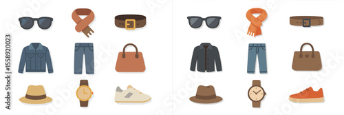 Fashion accessories and clothing collection displayed in a flat lay arrangement for casual wear
