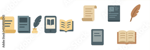 Various forms of written content displayed creatively in flat design style emphasizing education and literature