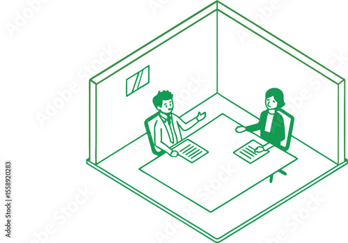  Two People Consulting in an Office Room Isometric View