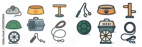 Collection of pet supplies and accessories for small animals and pets
