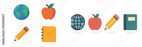 Educational icons representing global knowledge and learning concepts in a creative illustration