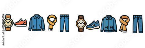 Fashion accessories and clothing items displayed in a stylish arrangement with a focus on casual wear