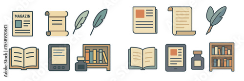 Collection of various reading and writing tools displayed for educational purposes in a creative layout