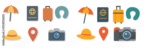 Travel essentials including passport, suitcase, camera, and accessories for a seamless journey