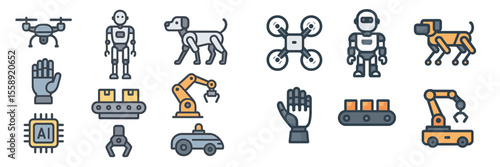 Various types of robots and drones showcasing advancements in technology and automation