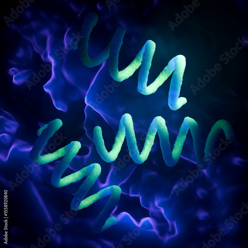 Spiral Bacteria 3D Render - Microscopic View of Spirillum or Spirochete