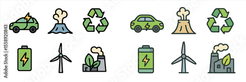 Innovative green energy and environmental icons highlighting sustainability and eco-friendly technology in modern design