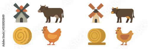 Farm life illustration showcasing animals and windmills in a countryside setting