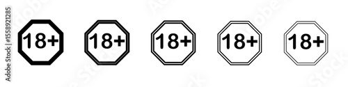 18 plus icon vector thin outline style sign