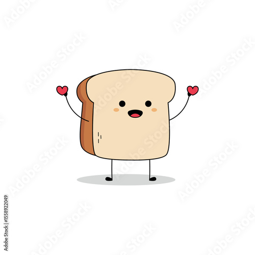 Cute bread slice cartoon character spreading love doodle