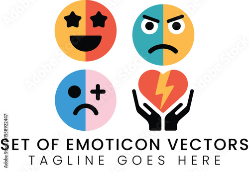 Colorful Emoticon Set Happy Angry Sad Heartbreak Emojis for Design Projects