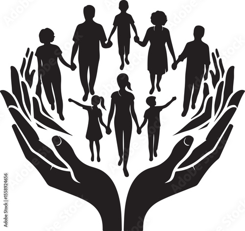 Intergenerational family unity and protection,Silhouette of Intergenerational Family Showing Unity and Protection Across Generations. new 2025 trendy.