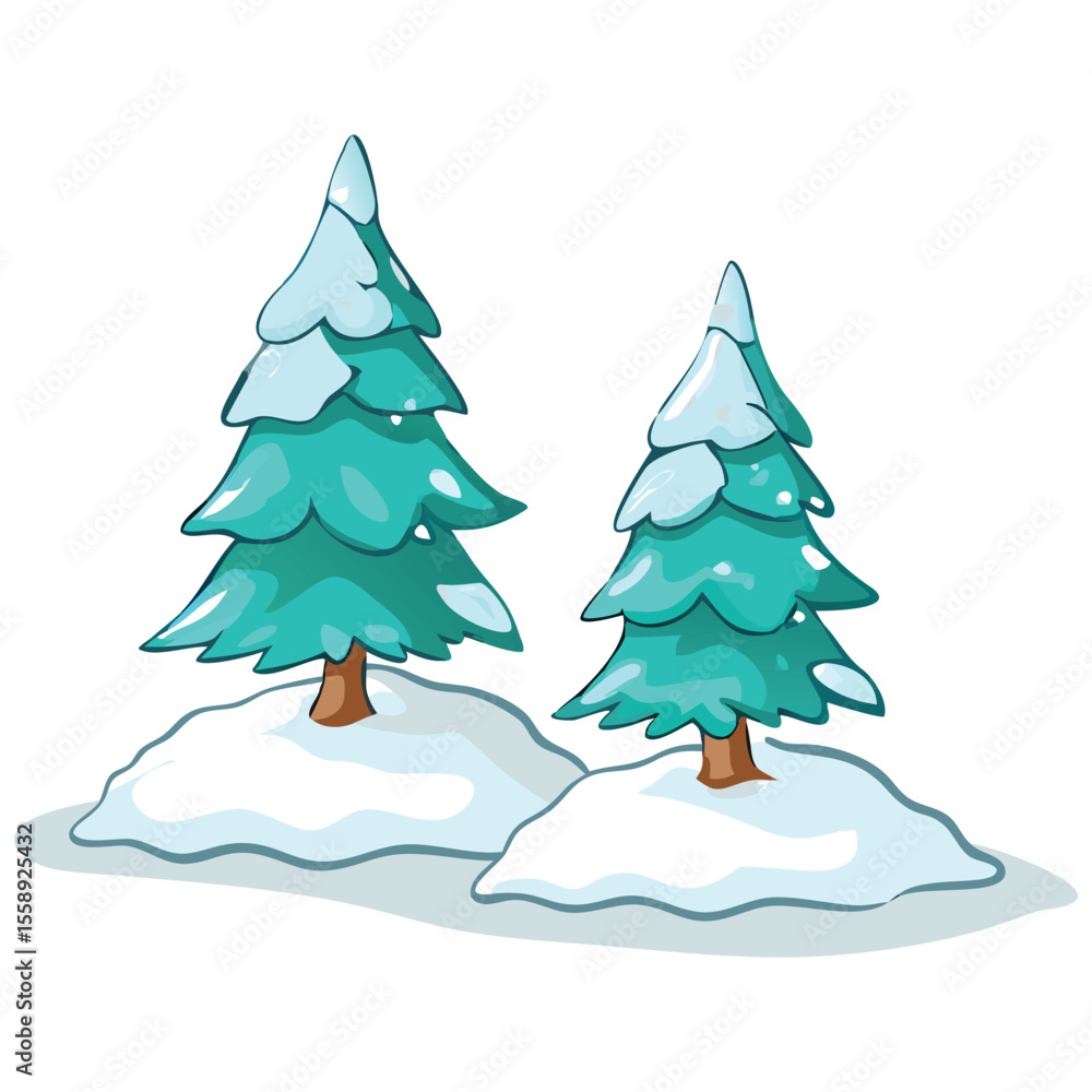 Obraz premium Winter trees illustration: christmas tree clip art, snow covered trees for holiday season design elements