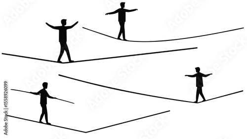 Silhouetted figures walking on tightropes symbolizing business risk management