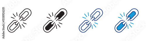 Broken or torn chain icon set. Connection, blockchain, connect and link, weaknesses single icon , vector illustration . 