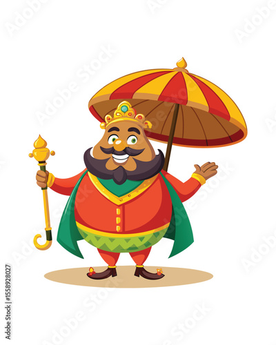 Cartoon King Character - Royal Umbrella and Scepter with Crown