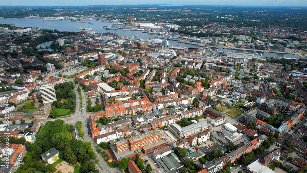 Aerial view of the old town of the city Kiel in Germany on an overcast day in afternoon Aerial view of the old town of the city Kiel in Germany on an overcast day in afternoon