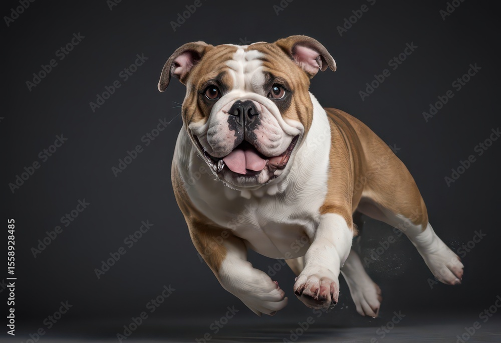 Fototapeta premium english bulldog isolated on grey studio background, adorable dog, domestic puppy, lovely doggy 1