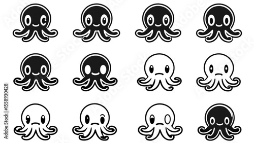 タコキャラクターアイコンセット｜Octopus Character Icon Set