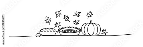 Autumn harvest continuous one line drawing. Vector illustration