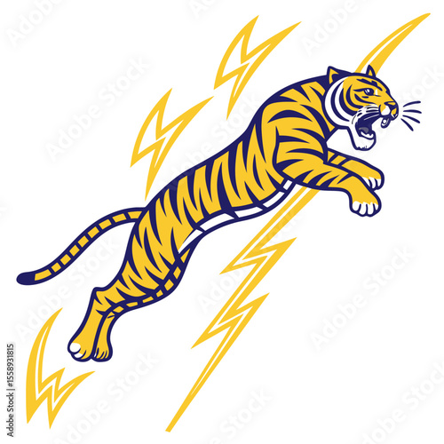 Dynamic Leaping Tiger Vector Illustration with Energetic Motion in 4K Detail
