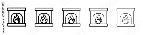 Fireplace icon vector thin outline style sign