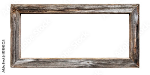 Vintage rectangular wood frame for artwork or decoration isolated on white transparent background