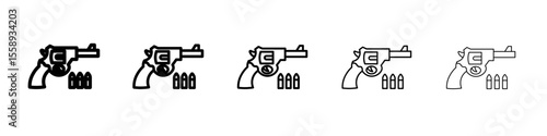 Gun with ammunition icon vector thin outline style sign