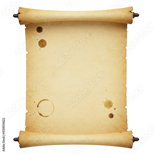 old manuscript parchment scroll for pirate or fantasy themes isolated on white background