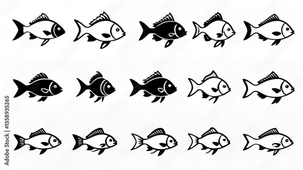 Naklejka premium リアル風魚イラストセット｜Realistic Style Fish Illustration Set