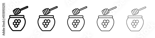 Honey jar with dipper icon vector thin outline style sign