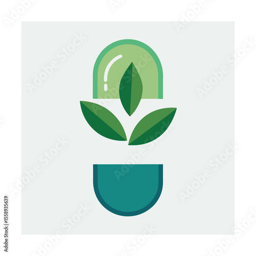 Herbal Medicine Icon with Capsule and Leaf Design