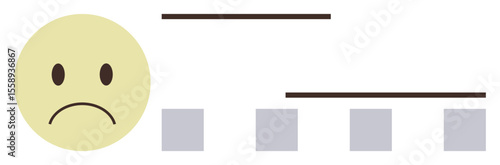 Minimalist sad face next to four progress blocks and lines symbolizing unachieved goals or dissatisfaction. Ideal for performance, evaluation, mood, productivity, issues, progress, communication
