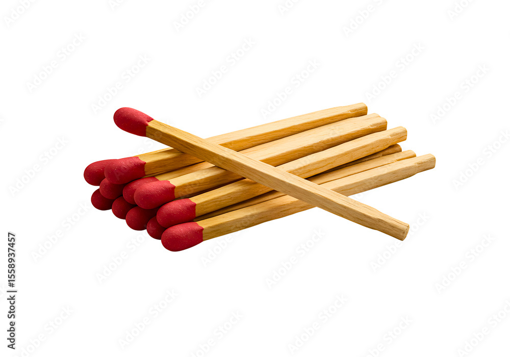 Several wooden matches with red tips crossed over each other isolated on transparent background Several wooden matches with red tips crossed over each other isolated on transparent background