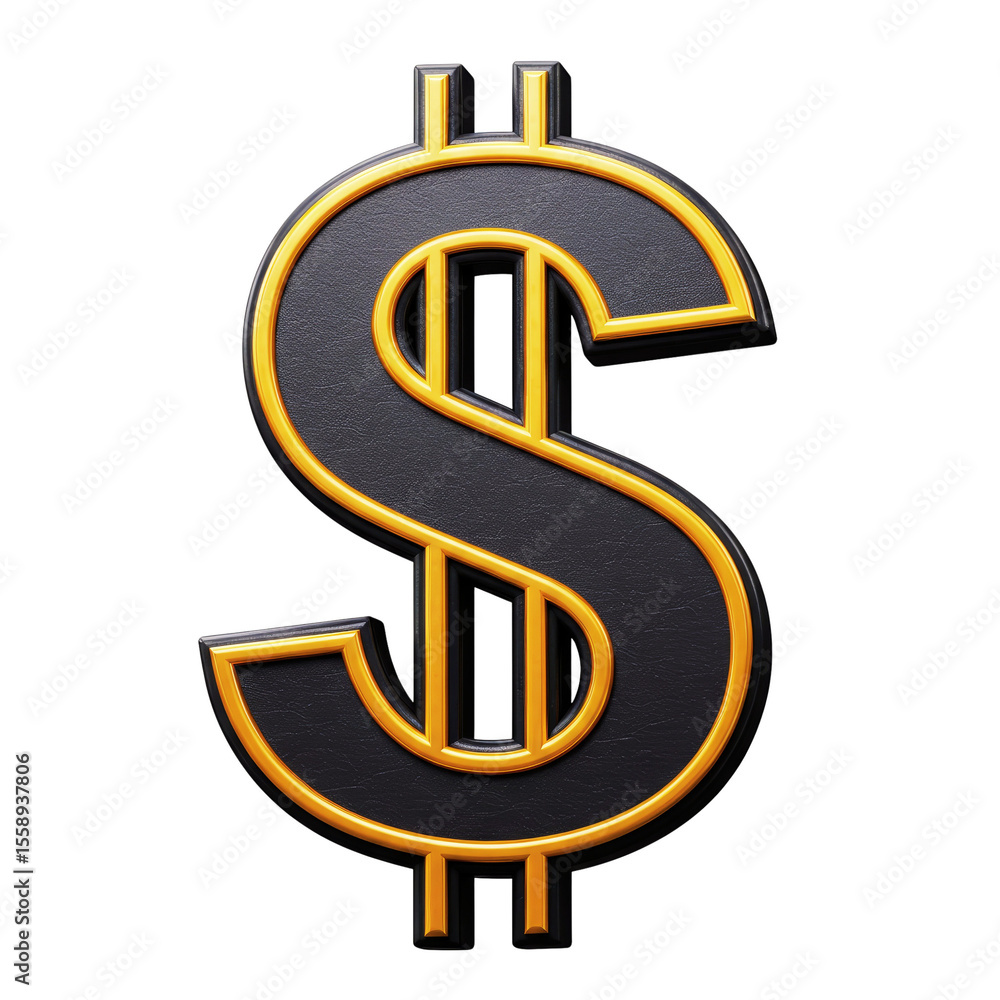 3D dollar sign icon with golden outline on transparent background 3D dollar sign icon with golden outline on transparent background